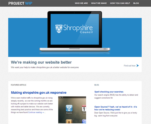 Screen shot of Project WIP website