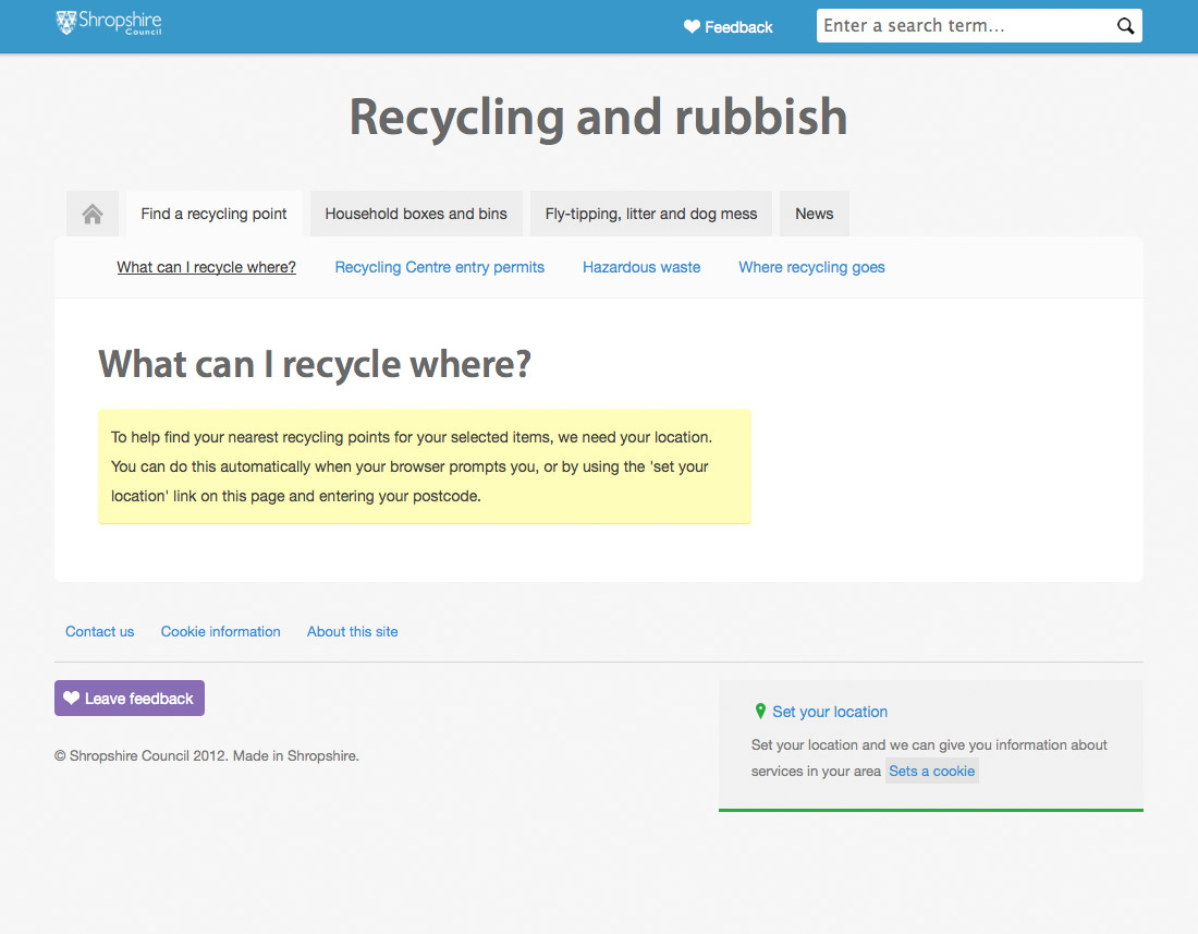 Screenshot of an evolutionary stage of the what I can recycle where page