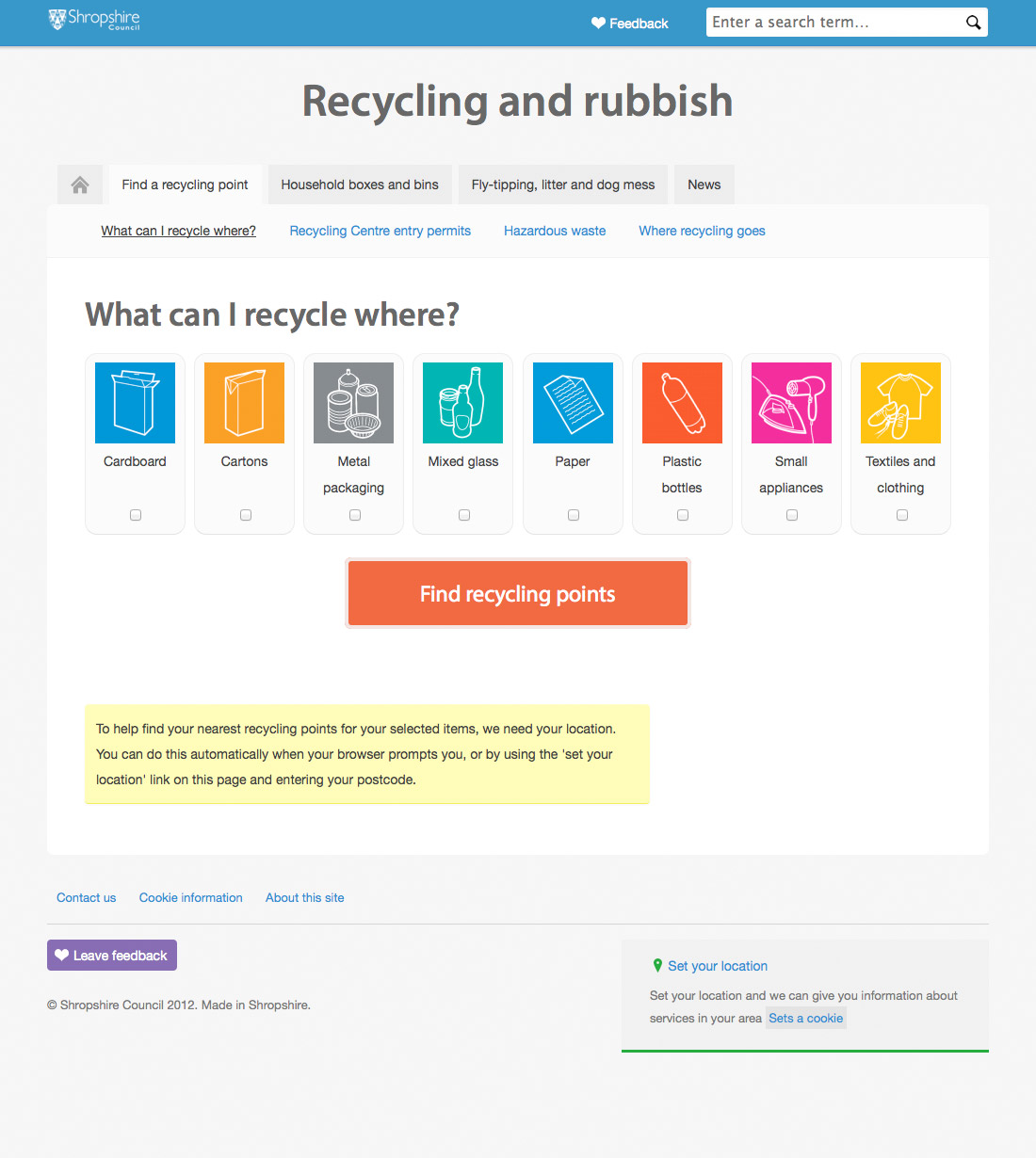 Screenshot of a design stage of the what can I recycle where page