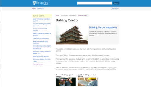 Print creen of the old Building Control webpages
