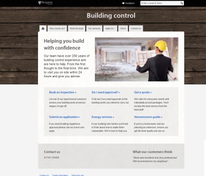 Building Control homepage mockup