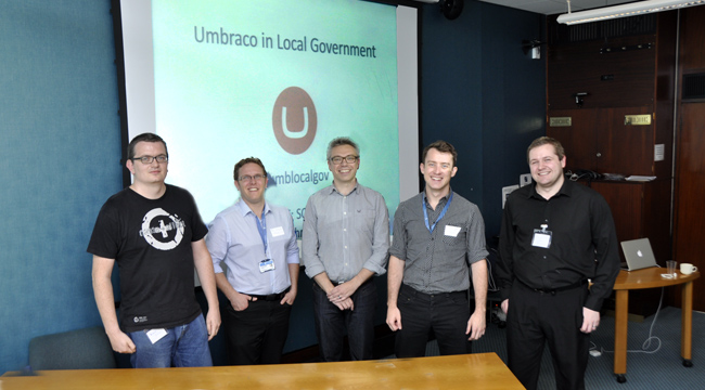 Speakers at the umbLocalGov event - left to right, Kevin Jump, Dale Shepherd, Tim Saunders, Chris Jones and Matt Watson