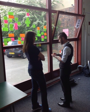 Kate and Damian working on identifying our target audience for Challenge 3 of the hack day
