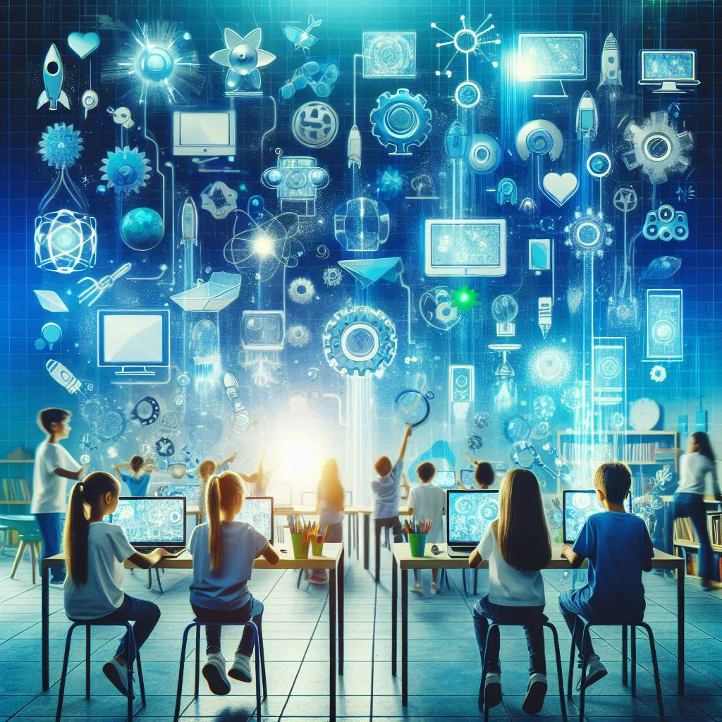 A Vibrant And Inspiring Image Showing Technology Motivating And Empowering Children, With Various Te (2)